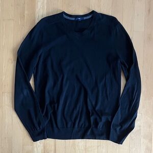 Black cotton fine-weight v-neck sweater GAP small